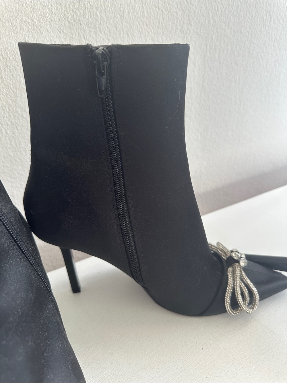 Steve Madden Black Pointed-Toe Ankle Booties with Rhinestone Bow - Picture 2 of 5